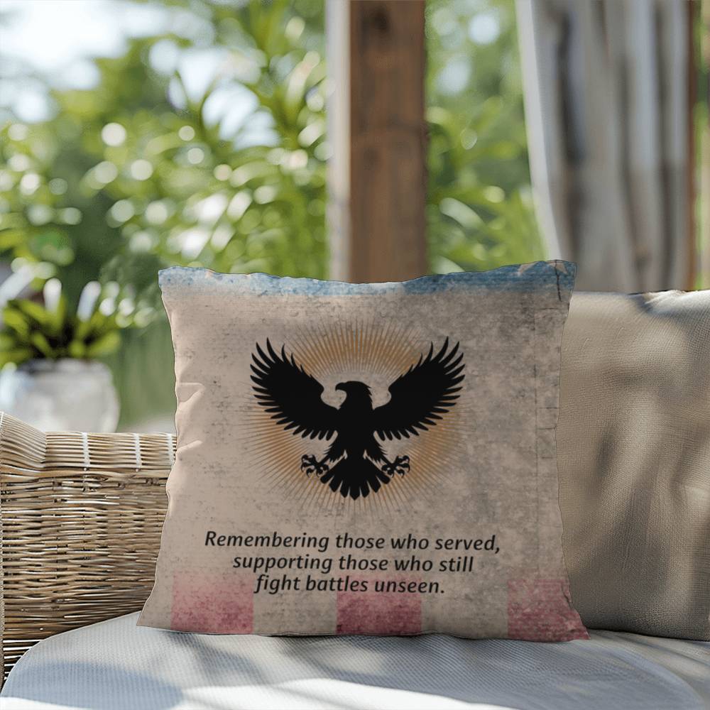 Remembering Those Who Served Indoor/Outdoor Pillow: Resilient Comfort - Mental Health & Memorial Tribute