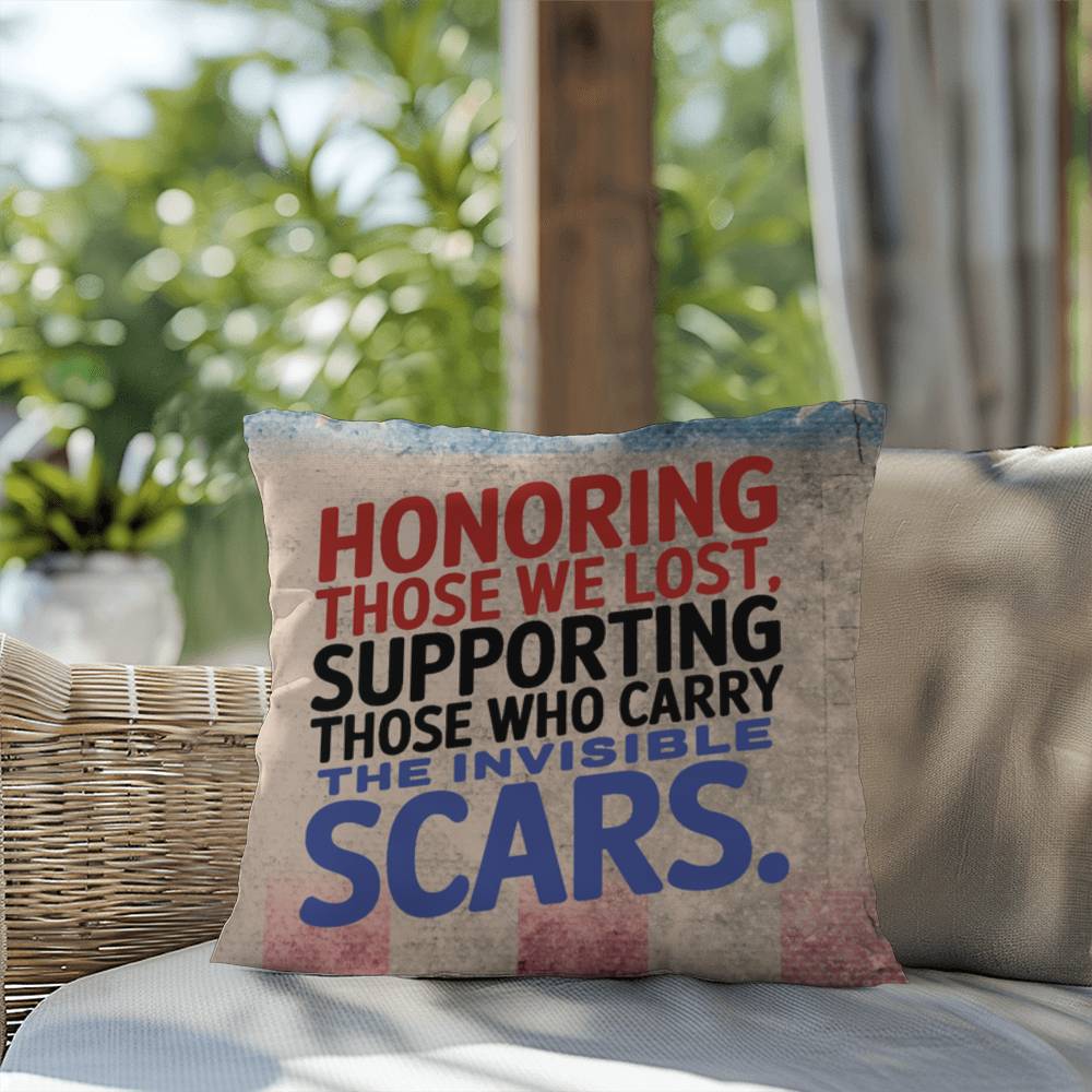 Honoring Those We Lost custom tribute pillow for military remembrance, Memorial Day, and PTSD mental health support