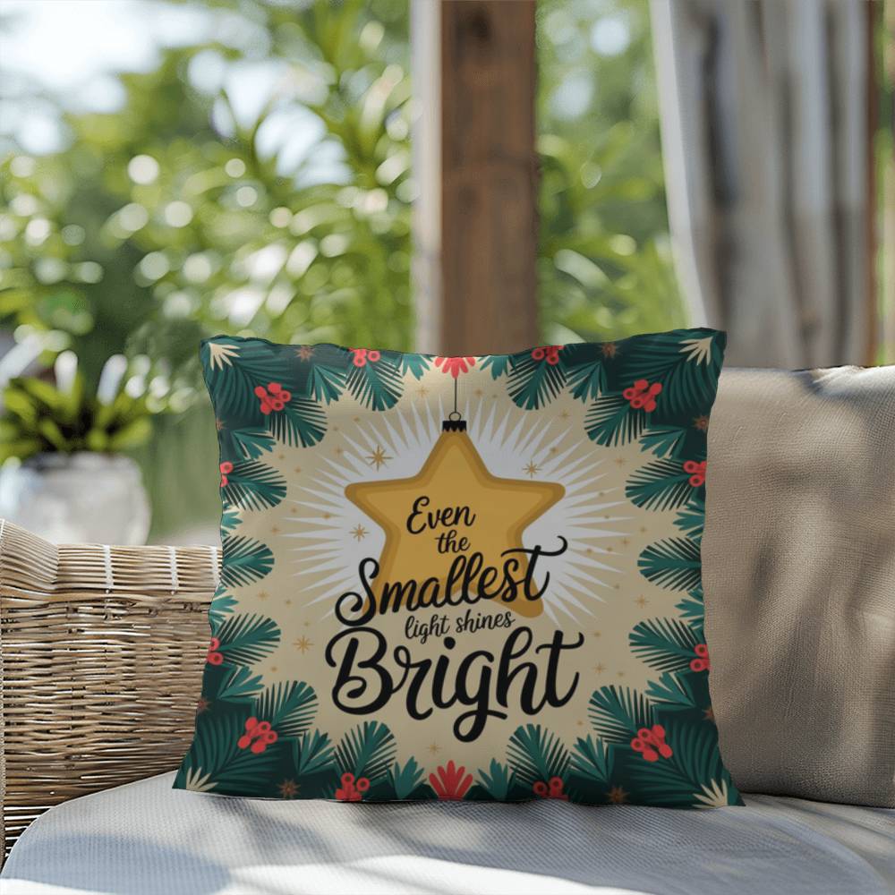 Even the Smallest Light Shines Bright Throw Pillow - Uplifting Christmas décor for mindfulness