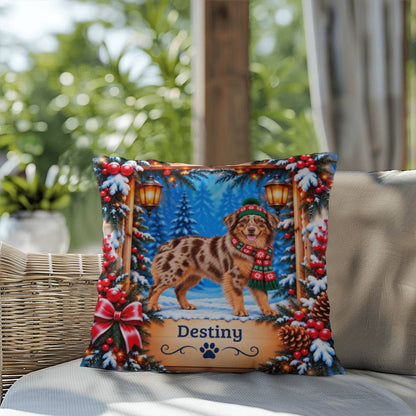Australian Shepherd (Red Merle & Copper Bi Coat) - Personalized Aussie Name Pillow, Winter Gift