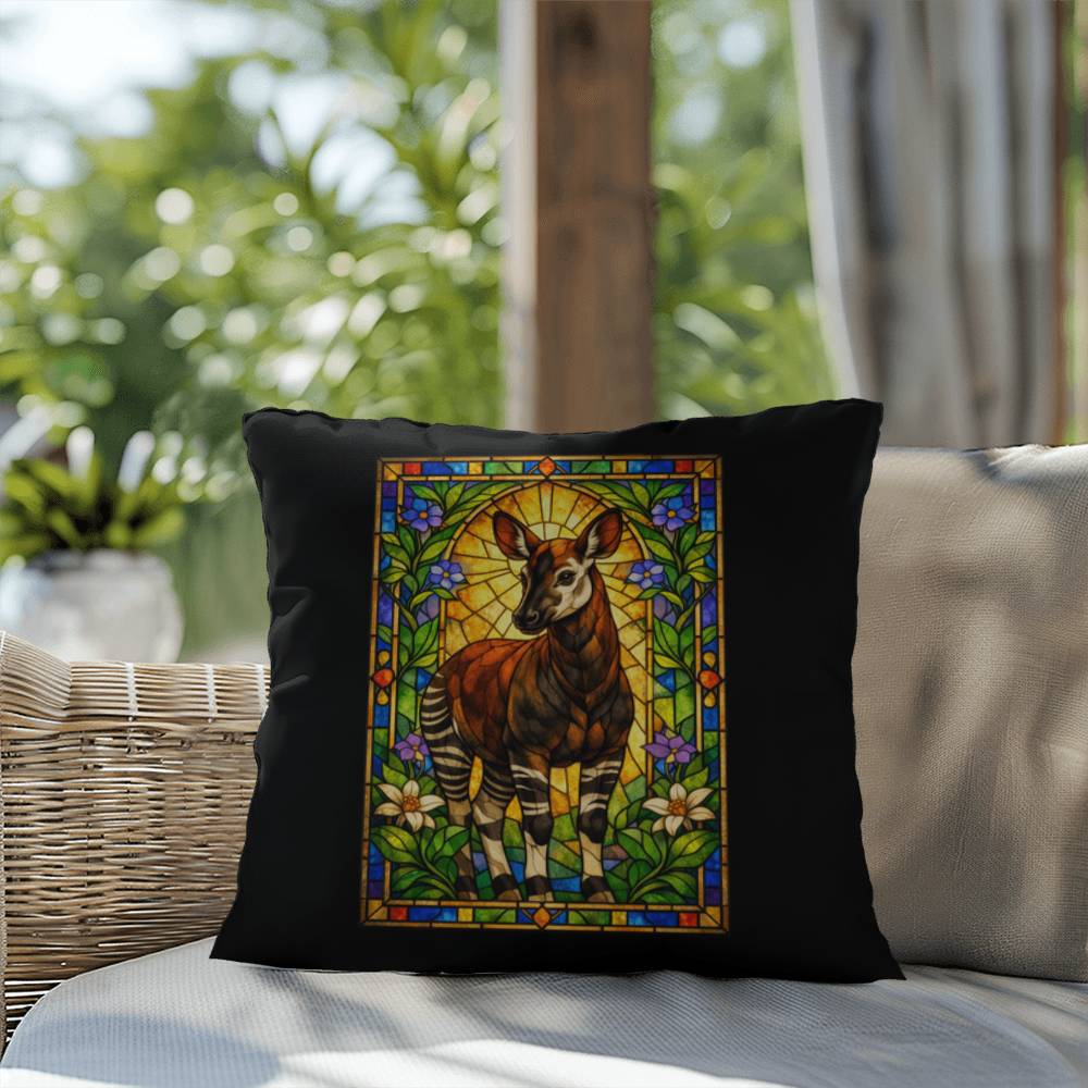 Shop our premium okapi stained glass style throw pillow from MySisterIsASurvivor.