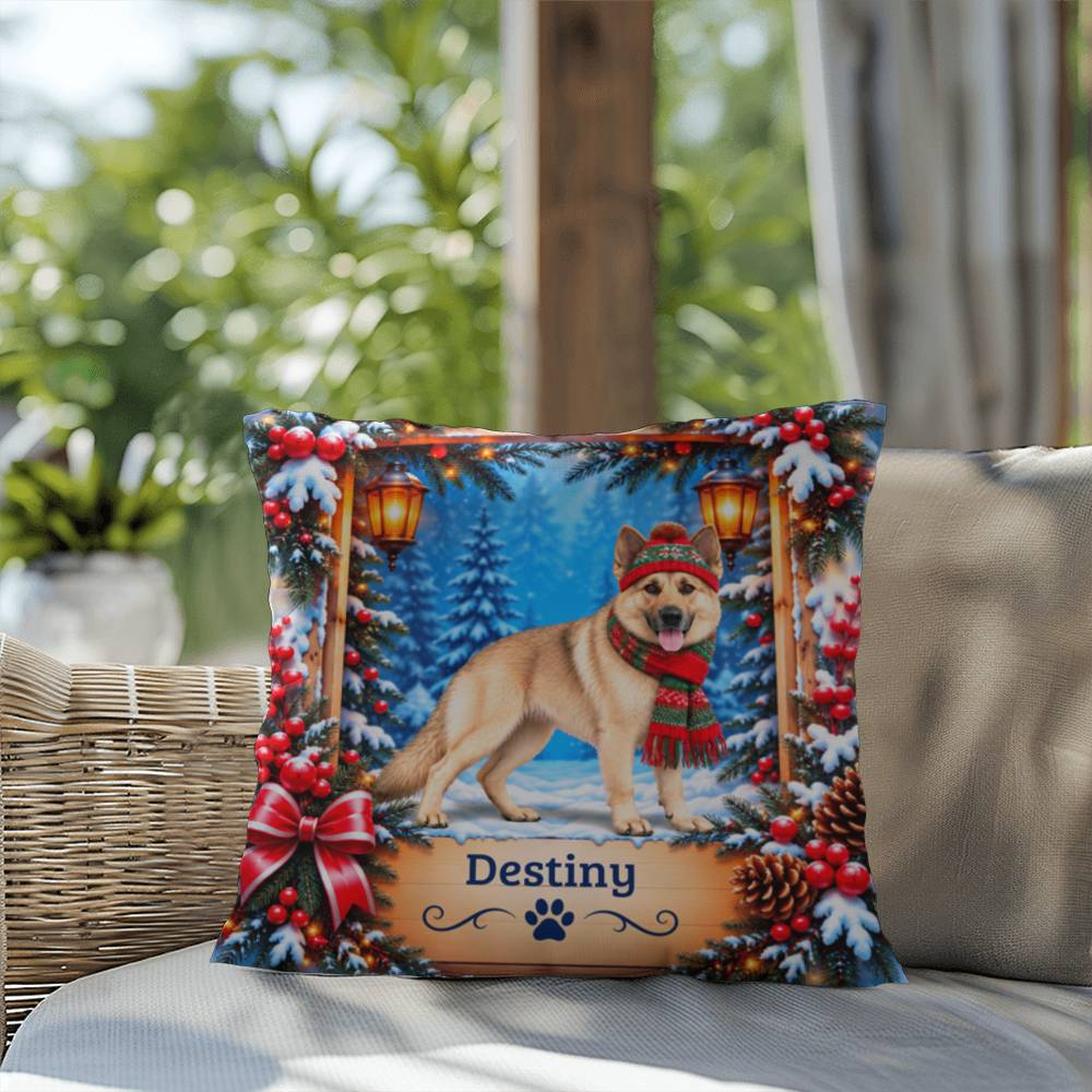 German Shepherd (Cream Coat) - Personalized Winter Name Pillow, Soft Woodland Decor for Dog Lovers