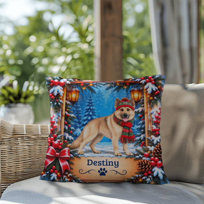 German Shepherd (Cream Coat) - Personalized Winter Name Pillow, Soft Woodland Decor for Dog Lovers