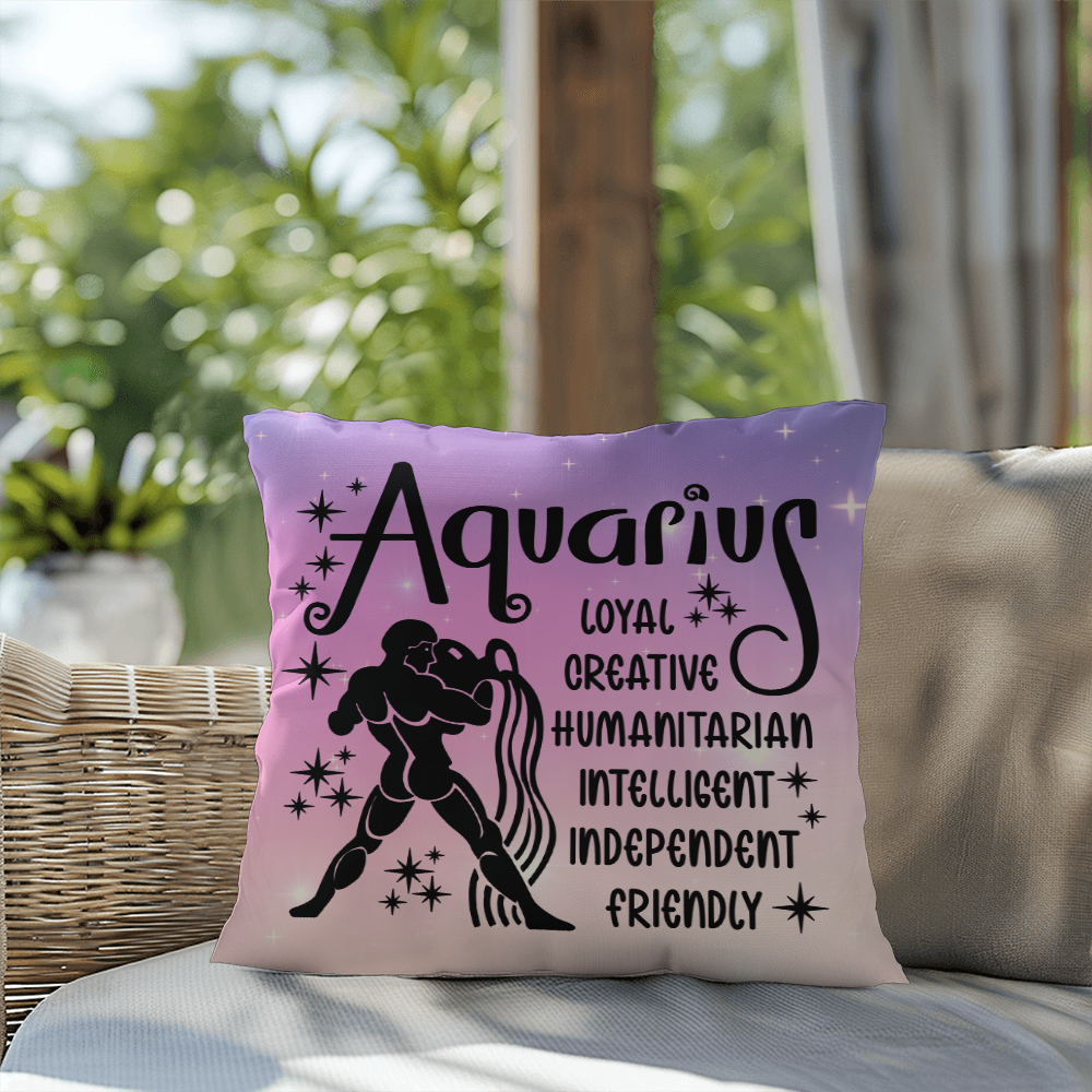 Aquarius Indoor/Outdoor Pillow – Zodiac Astrology Decor, Boho Accent for Home & Patio