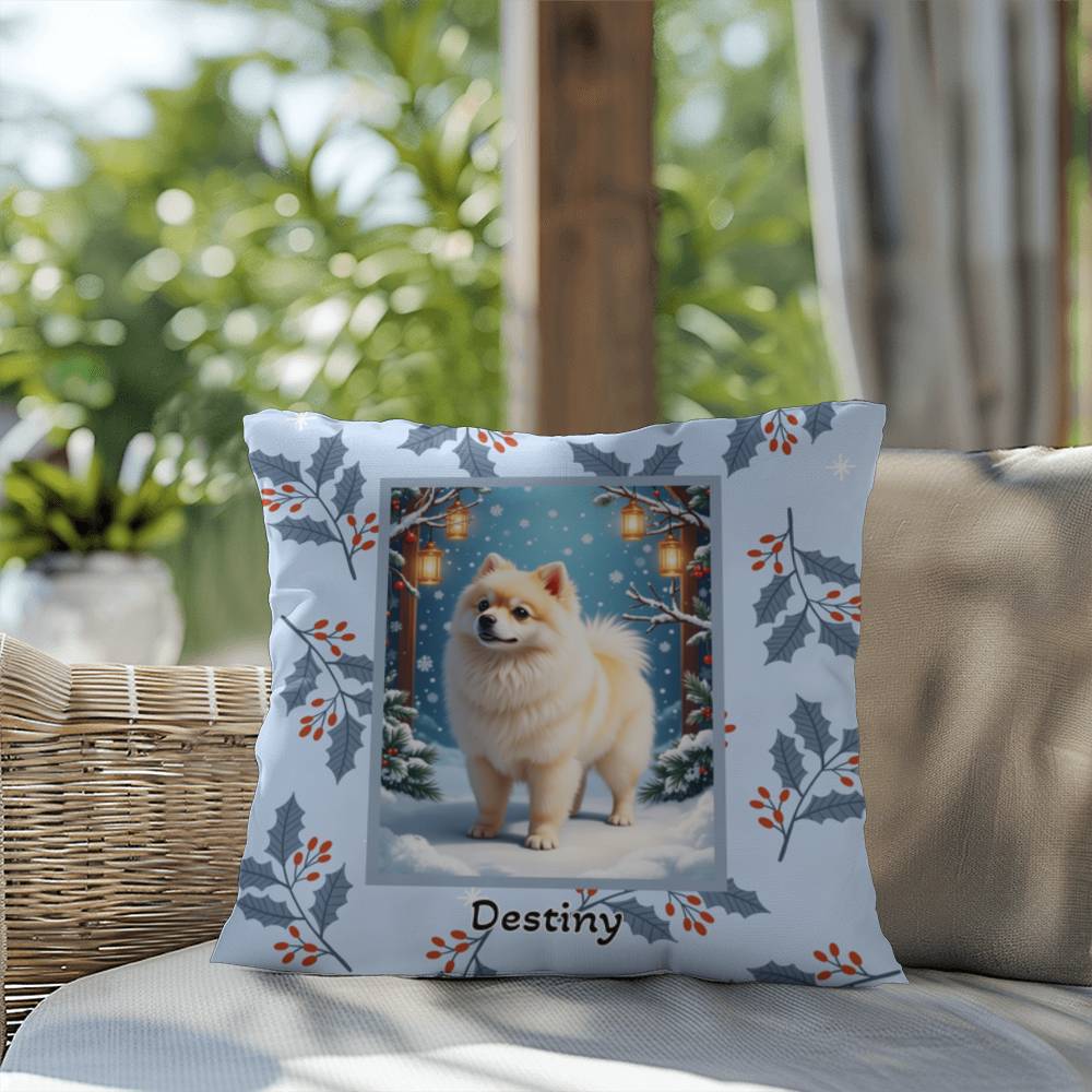 Pomeranian White & Cream Pillow - Cozy Pom pillow, winter dog throw, indoor seasonal accent