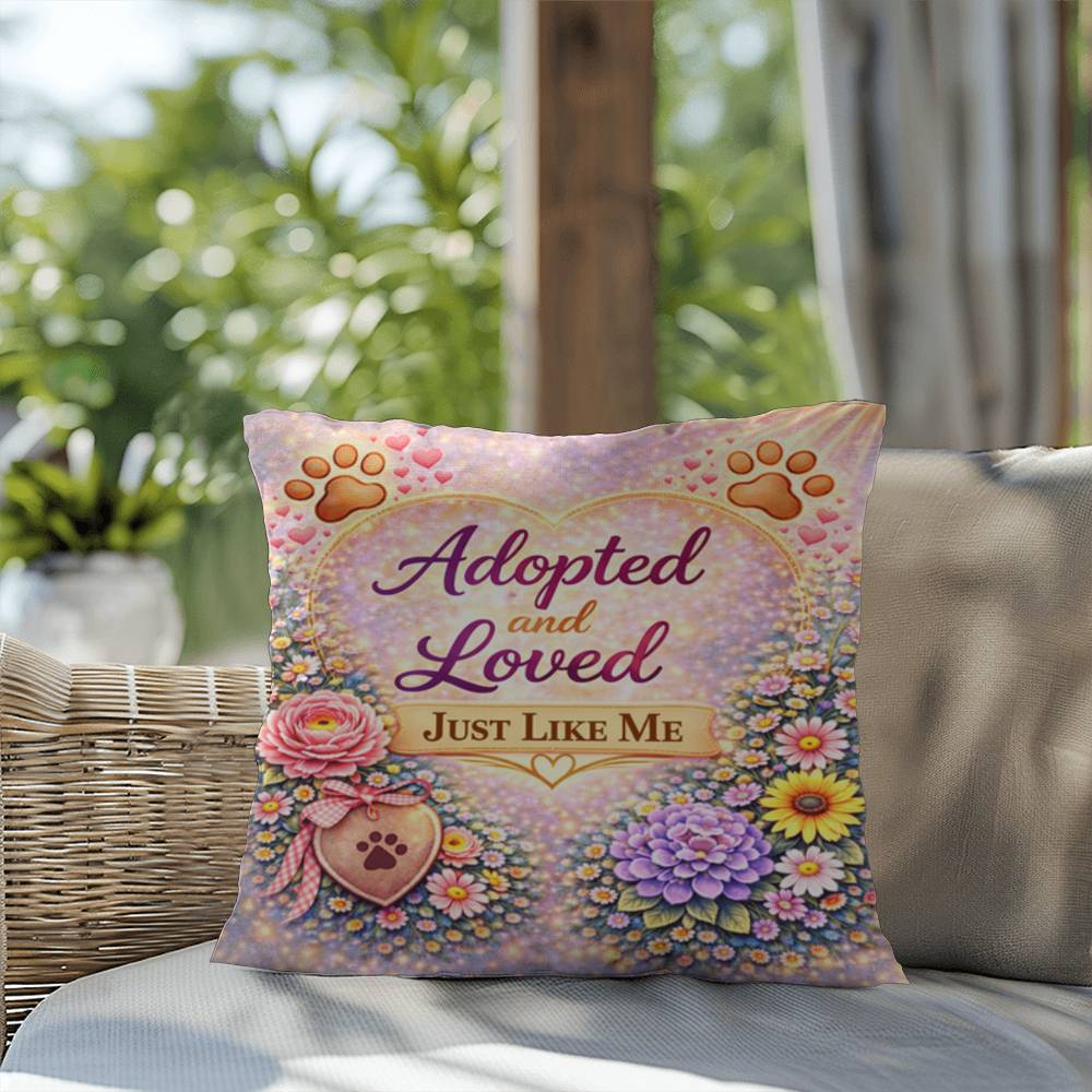 Shop our premium adopted and loved just like me throw pillow from MySisterIsASurvivor.