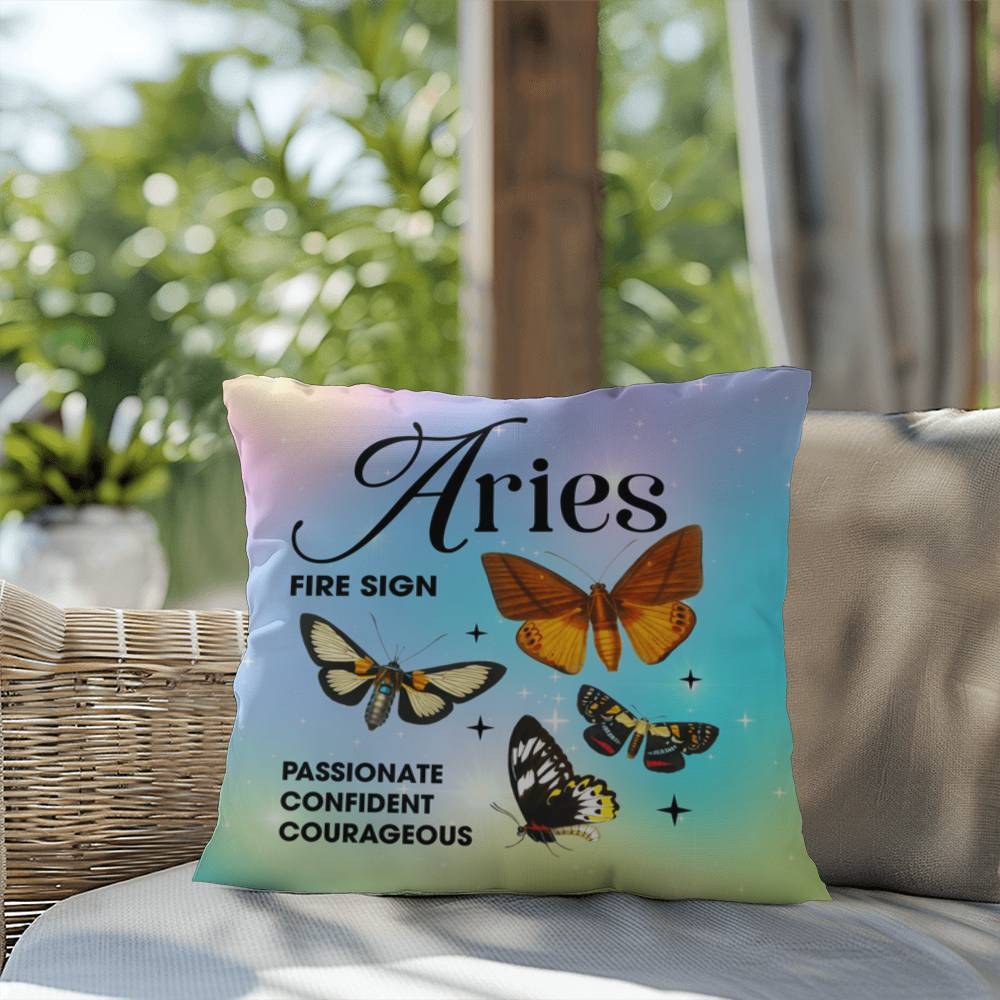 Aries Butterfly Indoor/Outdoor Pillow – Zodiac Astrology Decor, Boho Accent for Home & Patio