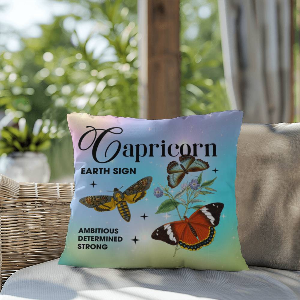 Capricorn Butterfly Indoor/Outdoor Pillow – Zodiac Astrology Decor, Boho Accent for Home & Patio