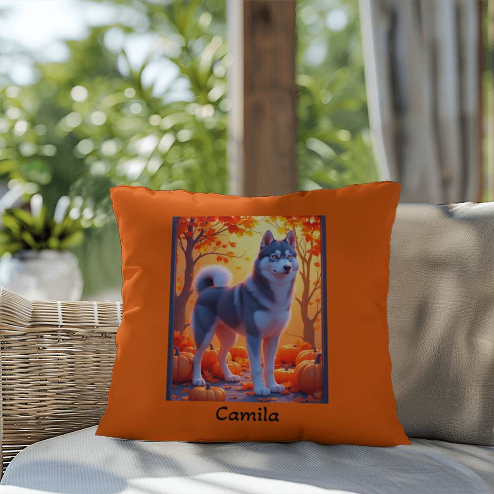 Dark Grey Husky amber eyes pillow, personalized indoor outdoor dog cushion for Husky lovers - MySisterIsASurvivor