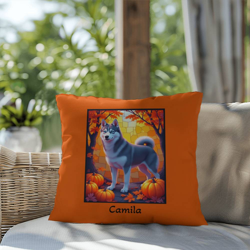 Dark Grey Husky blue eyes pillow, custom indoor outdoor dog cushion, cozy accent for Husky fans - MySisterIsASurvivor