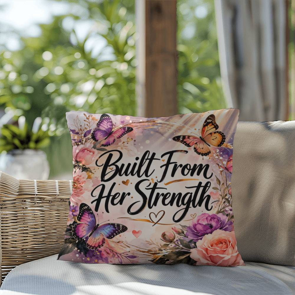Shop our premium built from her strength throw pillow from MySisterIsASurvivor.