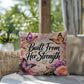 Shop our premium built from her strength throw pillow from MySisterIsASurvivor.