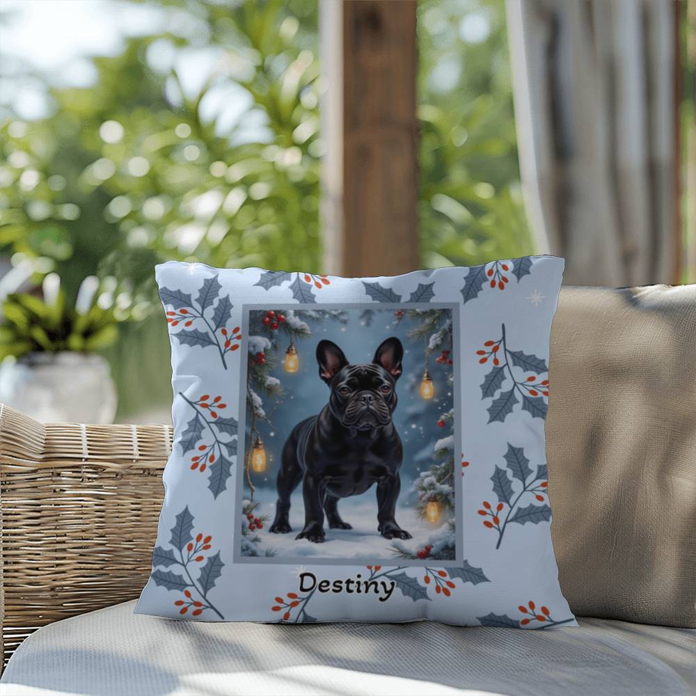 French Bulldog Black Pillow - Cute Frenchie throw pillow, winter dog home decor, personalized accent