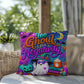 Too Ghoul For Negativity quote with positive ghost artwork on a Halloween throw pillow