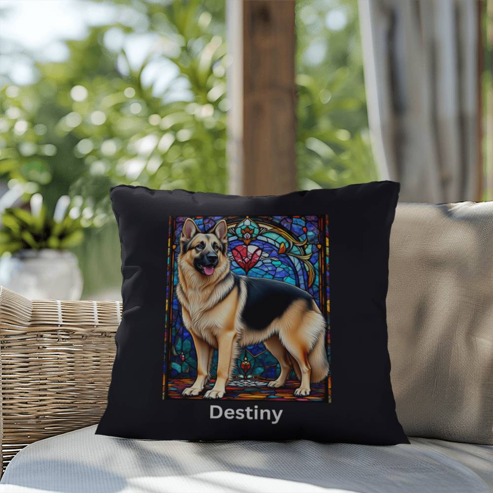 German Shepherd (Black and Cream) Indoor/Outdoor Pillow - Personalized Stained Glass Dog Tribute & Comfort Gift