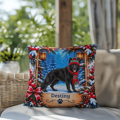 German Shepherd (Black Coat) - Personalized Winter Throw Pillow for GSD-Loving Homes