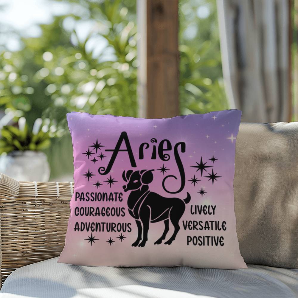Aries Indoor/Outdoor Pillow – Zodiac Astrology Decor, Boho Accent for Home & Patio