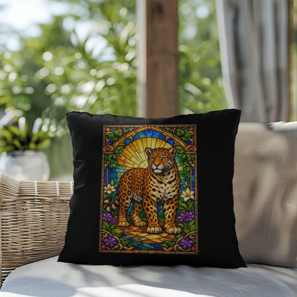 Shop our premium jaguar stained glass style throw pillow from MySisterIsASurvivor.