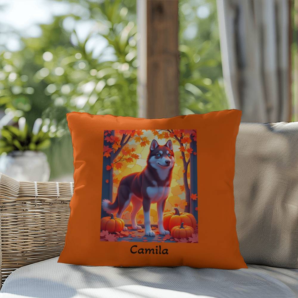 Dark Red Husky blue eyes pillow, custom indoor outdoor Husky dog cushion, home accent - MySisterIsASurvivor