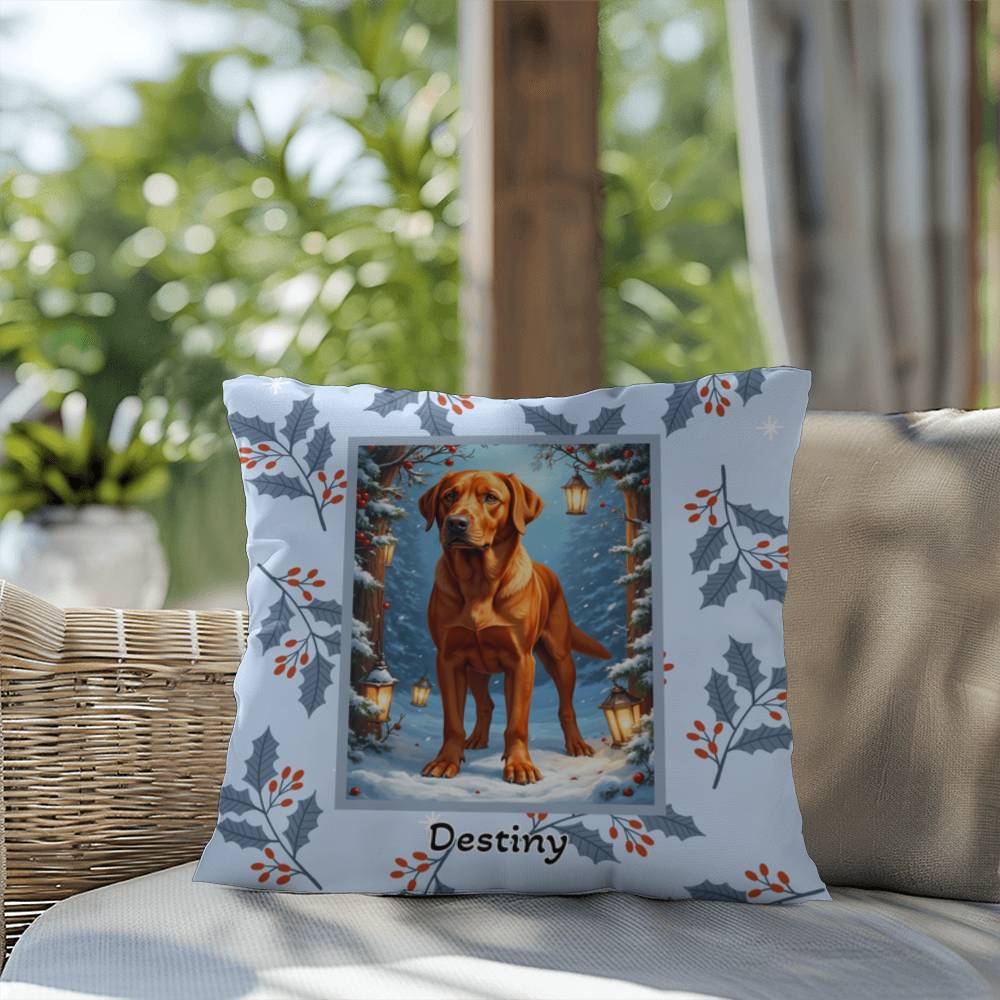 Labrador Retriever Fox Red Pillow - Winter Lab pillow, festive dog home decor, personalized throw accent
