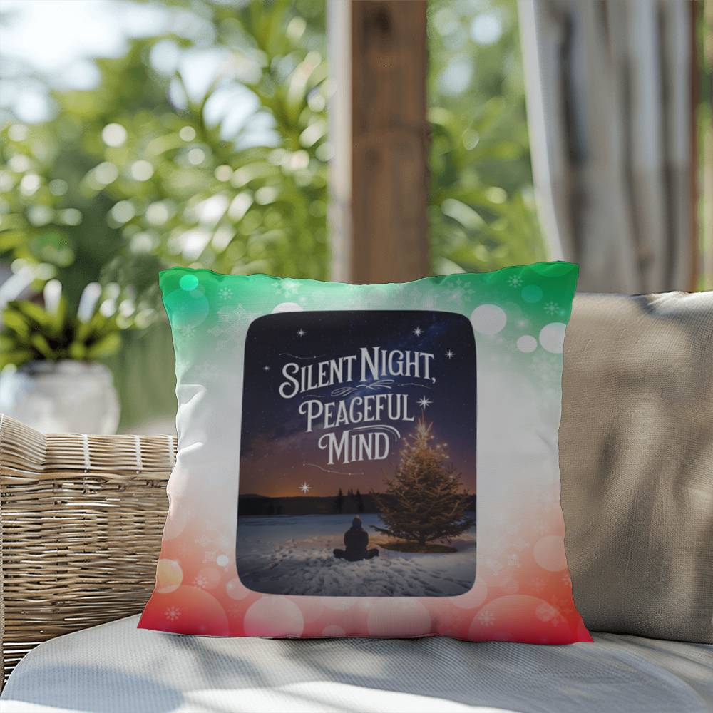 Silent Night, Peaceful Mind Throw Pillow - Calm Christmas holiday home décor decorative pillow