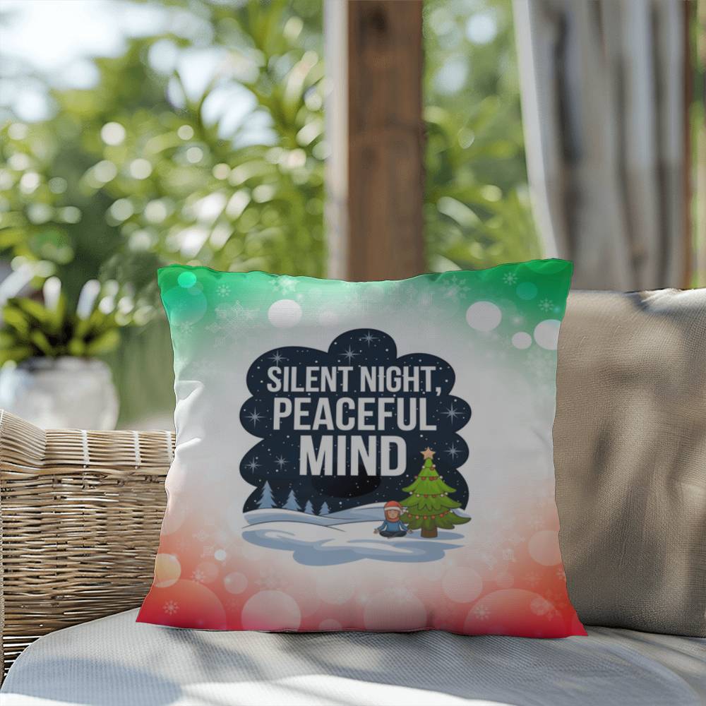 Silent Night, Peaceful Mind Throw Pillow - Holiday mindfulness mental health decorative pillow