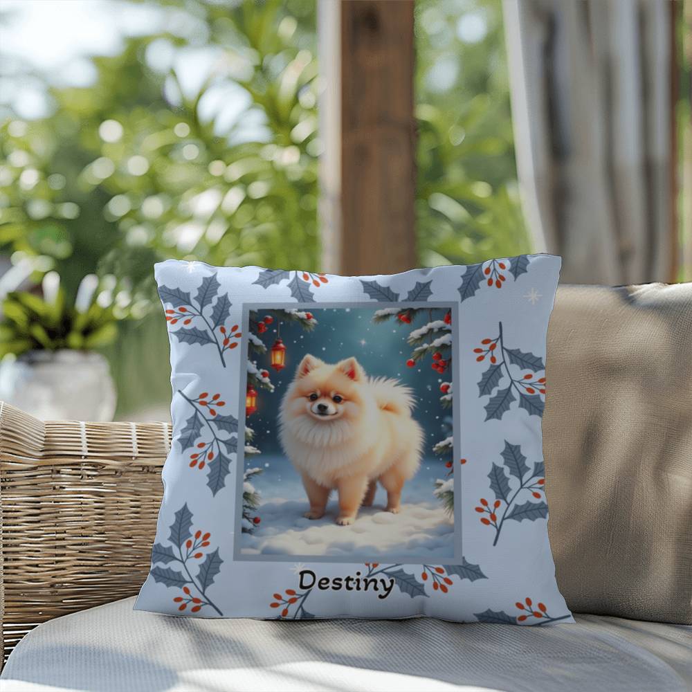 Pomeranian Cream Pillow - Holiday Pom pillow, seasonal dog throw, indoor/outdoor home accent