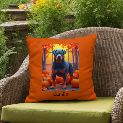 Blue Rottweiler indoor outdoor throw pillow with durable fabric, perfect home décor for dog lovers