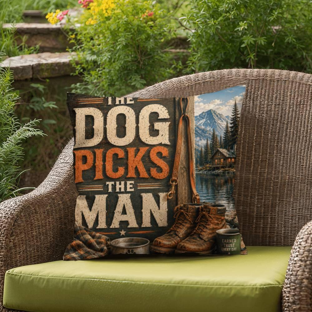 Shop our premium the dog picks the man throw pillow from MySisterIsASurvivor.