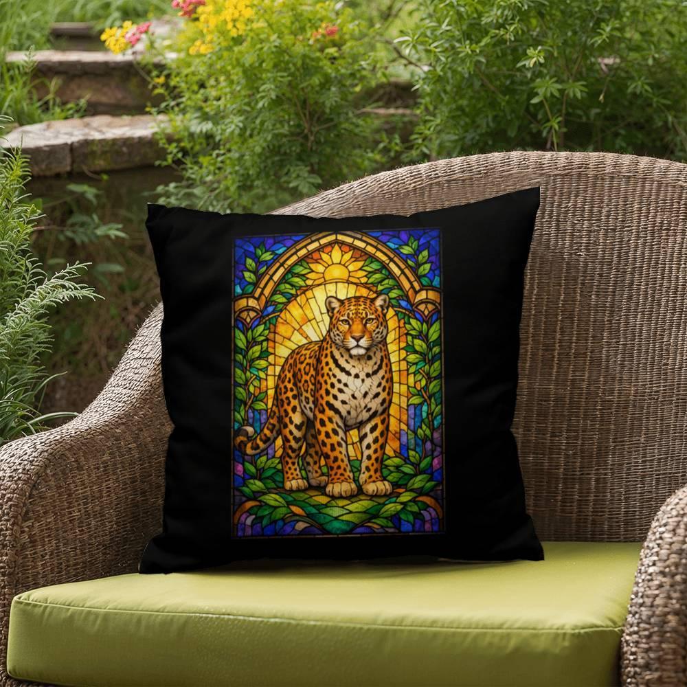 Shop our premium leopard stained glass style throw pillow from MySisterIsASurvivor.