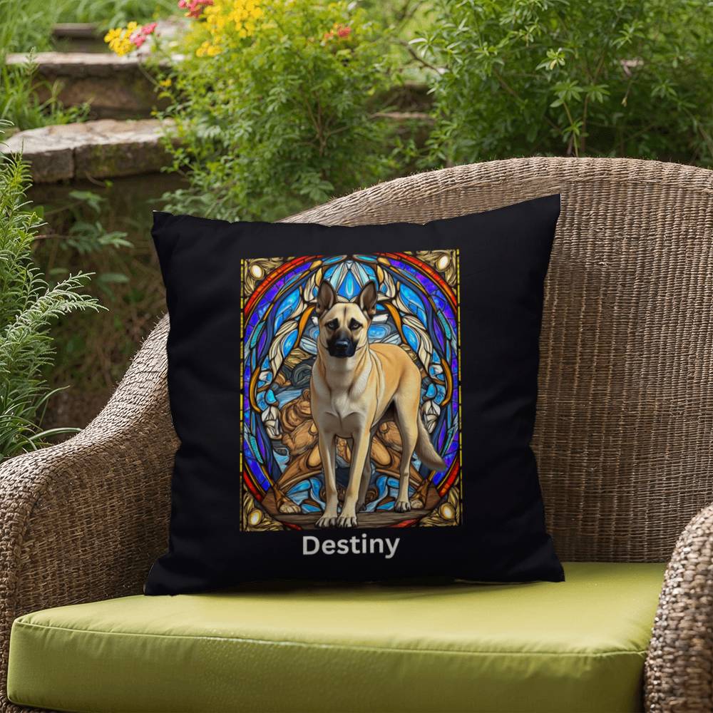 Belgian Malinois (Cream) Indoor/Outdoor Pillow - Personalized Stained Glass Dog Tribute & Comfort Gift