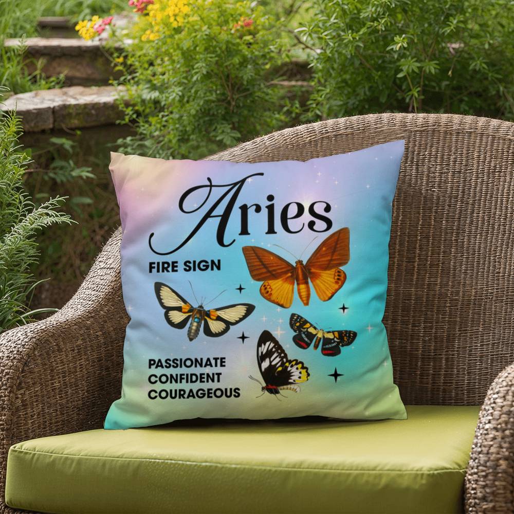 Aries Butterfly Indoor/Outdoor Pillow – Zodiac Astrology Decor, Boho Accent for Home & Patio