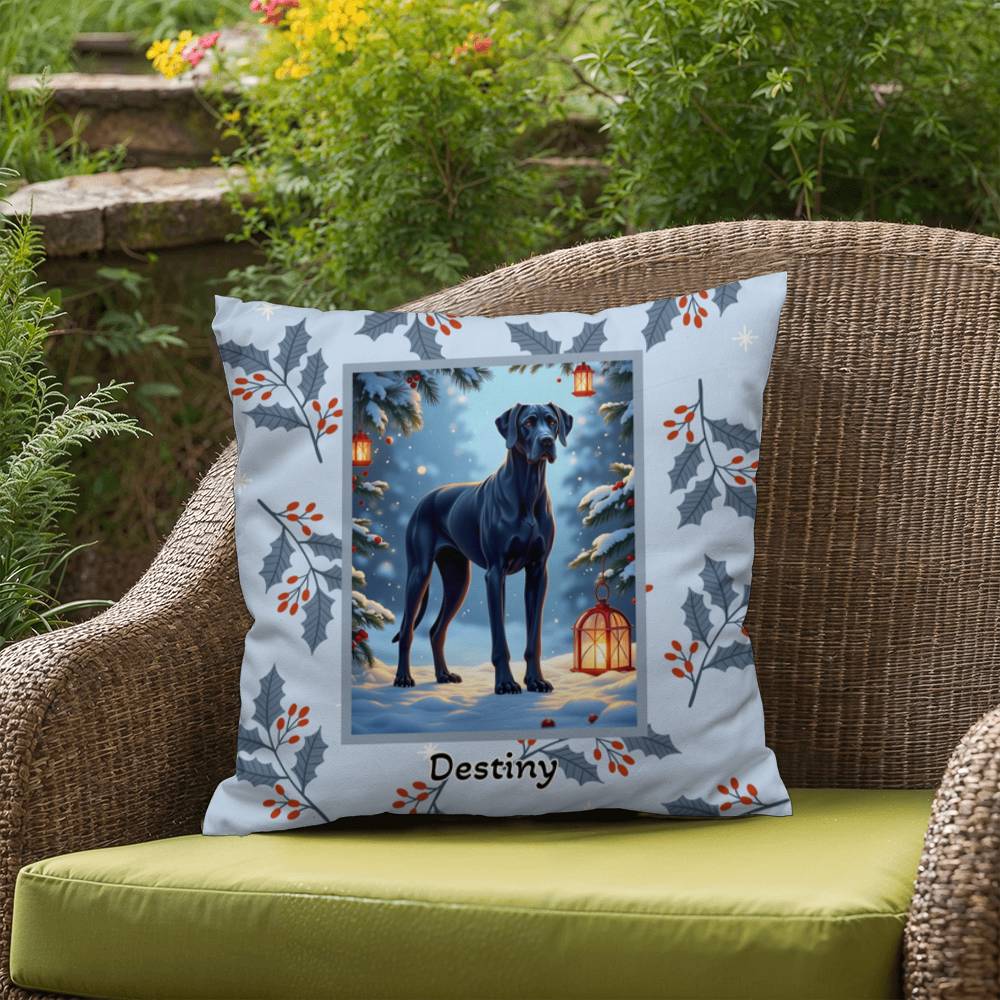 Great Dane Blue Pillow - Holiday Great Dane pillow, indoor winter dog throw, personalized accent