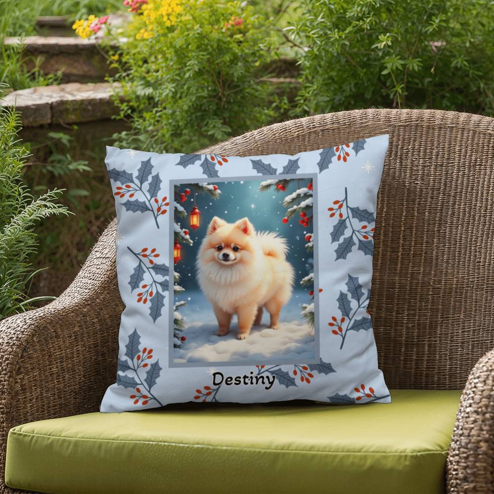 Pomeranian Cream Pillow - Holiday Pom pillow, seasonal dog throw, indoor/outdoor home accent