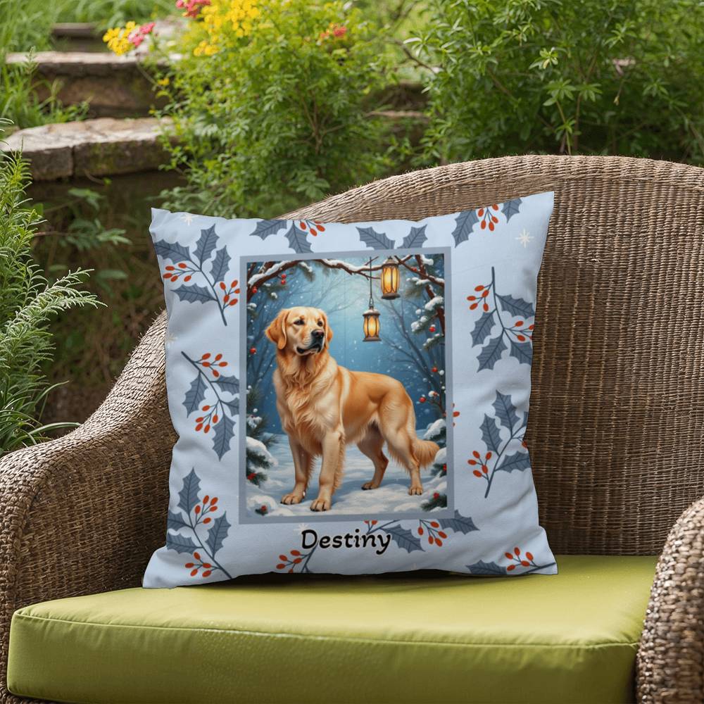 Golden Retriever Cream Pillow - Winter Golden Retriever pillow, indoor/outdoor dog decor, seasonal accent