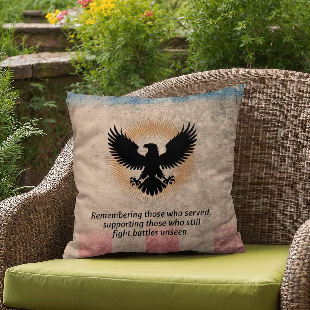 Remembering Those Who Served Indoor/Outdoor Pillow: Resilient Comfort - Mental Health & Memorial Tribute