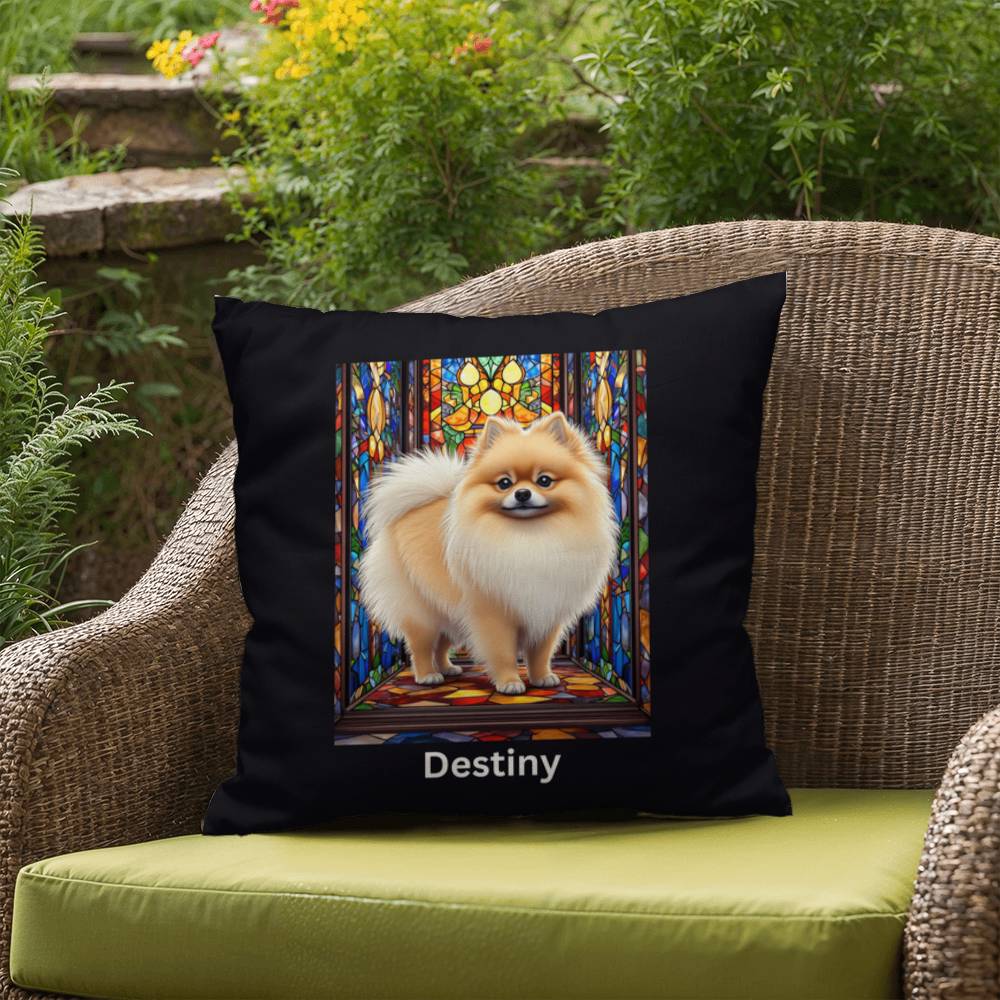 Pomeranian (Cream Sable) Indoor/Outdoor Pillow - Personalized Stained Glass Dog Tribute & Comfort Gift