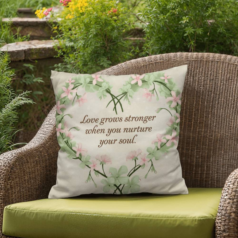 Love Grows Stronger When You Nurture Your Soul: Indoor/Outdoor Pillow Self-Care for Relaxation, Mindfulness & Emotional Wellness