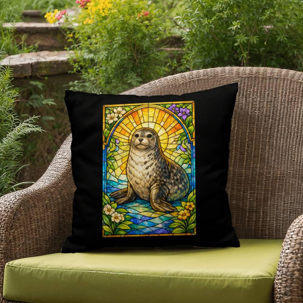 Shop our premium seal stained glass style throw pillow from MySisterIsASurvivor.