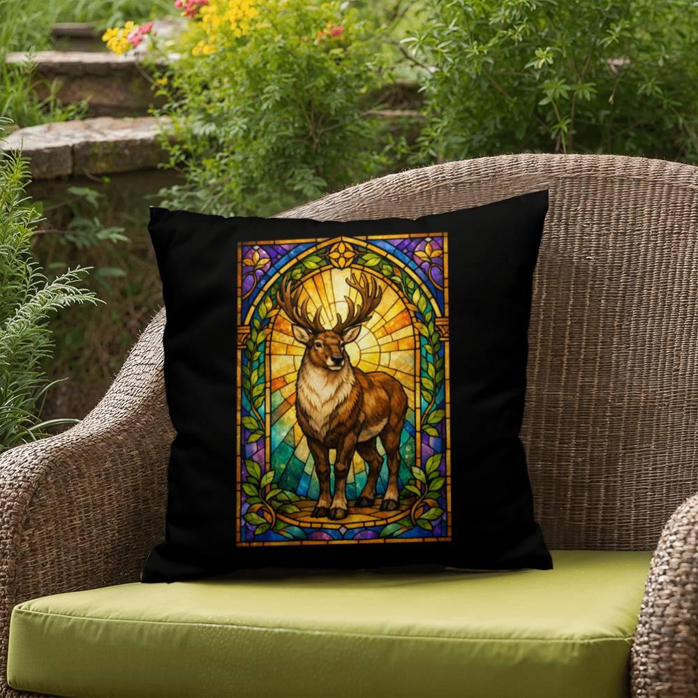 Shop our premium reindeer stained glass style throw pillow from MySisterIsASurvivor.