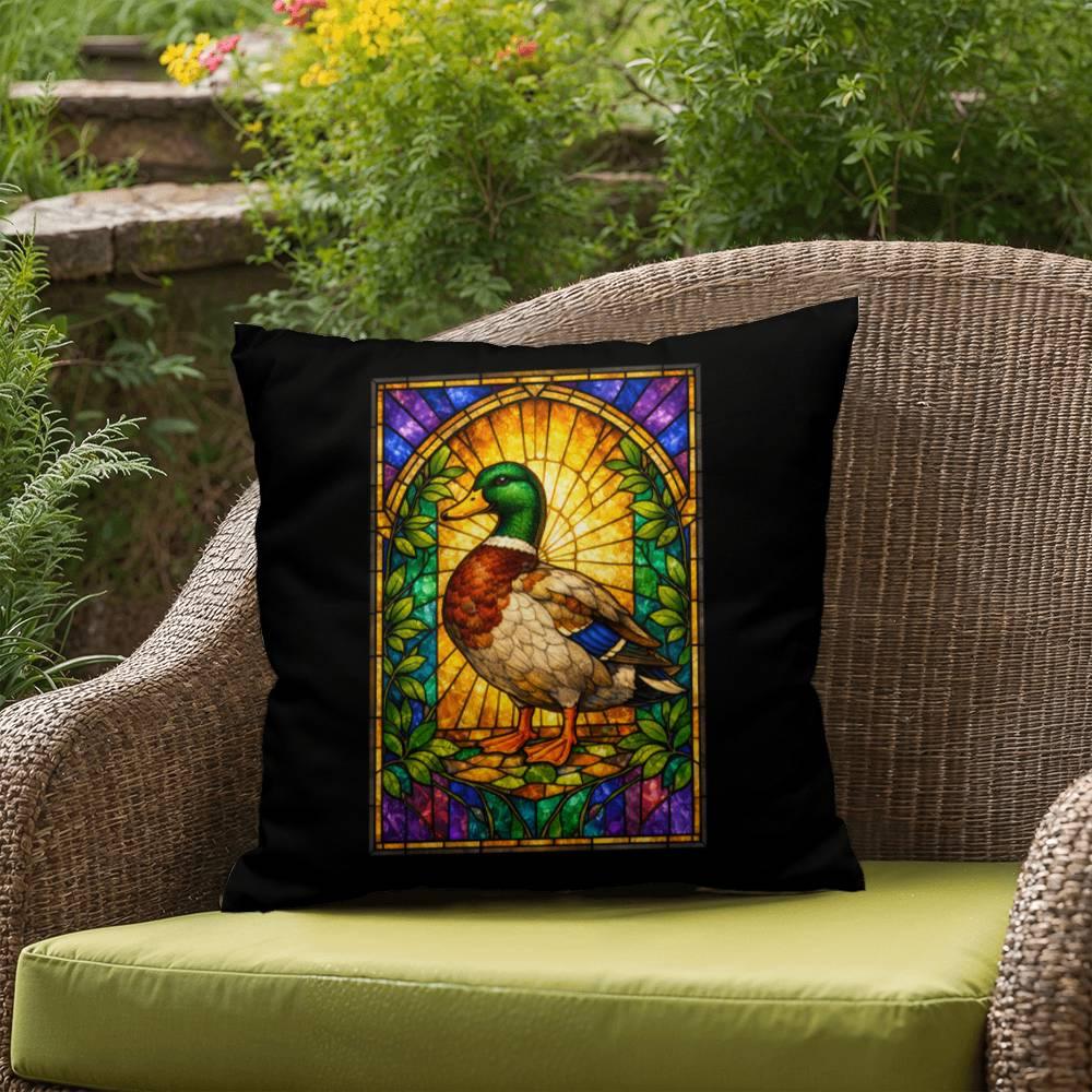 Shop our premium duck stained glass style throw pillow from MySisterIsASurvivor.