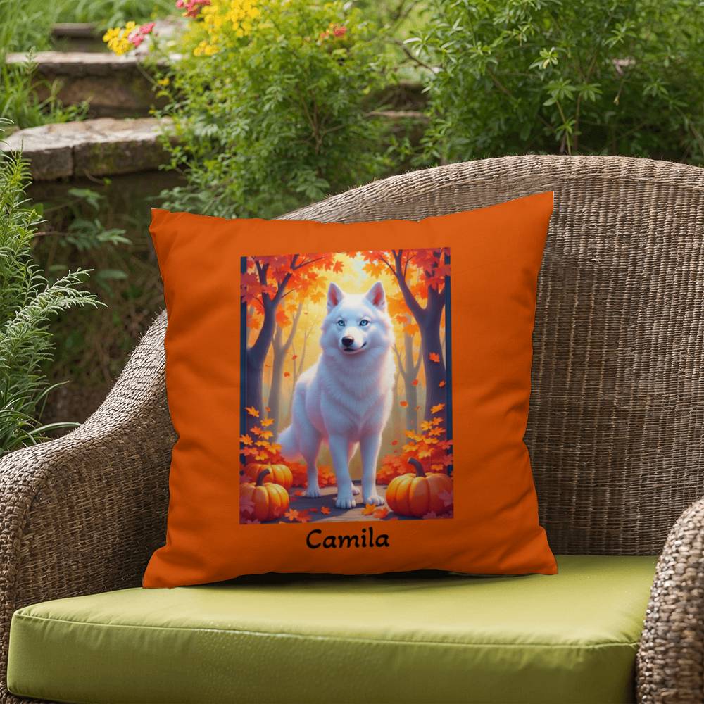 White Husky pillow, personalized indoor outdoor dog cushion, cozy home accent - MySisterIsASurvivor