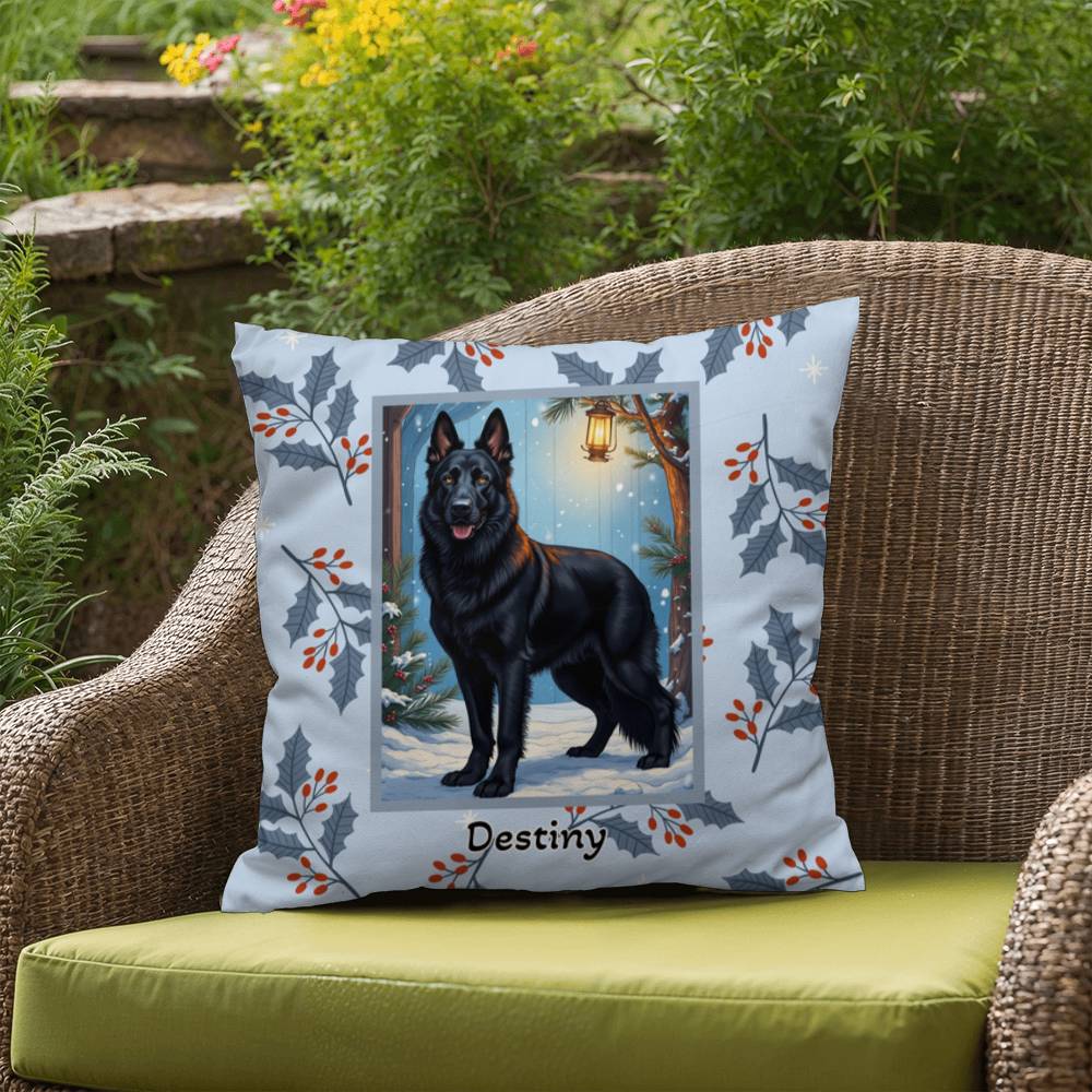 German Shepherd Black Pillow - Winter German Shepherd pillow, personalized dog throw, home decor accent