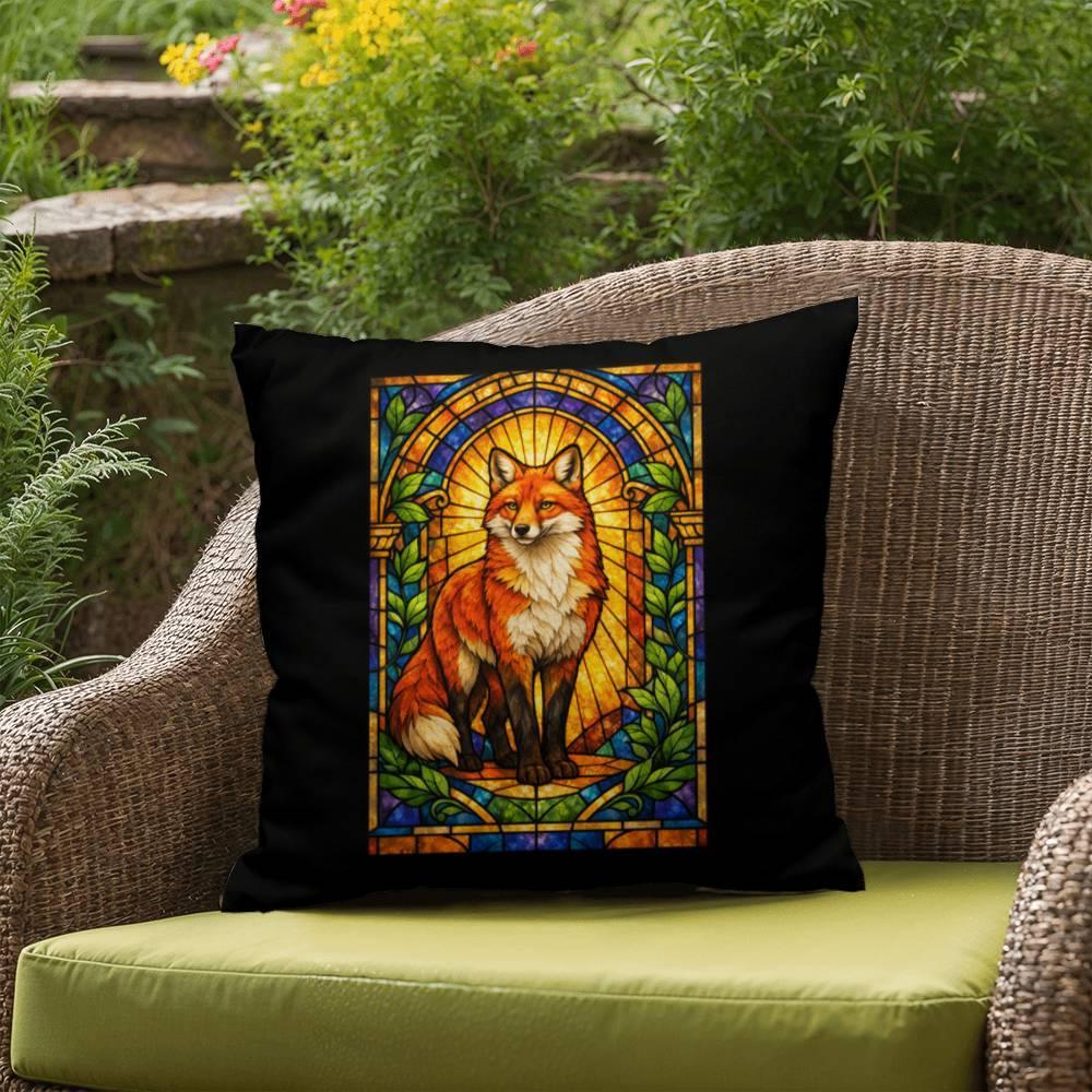 Shop our premium fox stained glass style throw pillow from MySisterIsASurvivor.