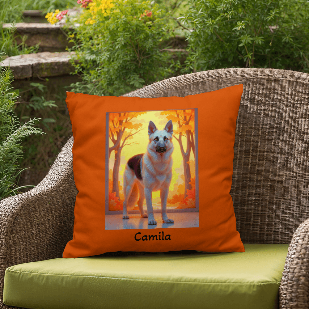 Black and Cream German Shepherd pillow, personalized indoor outdoor water-resistant dog cushion - MySisterIsASurvivor