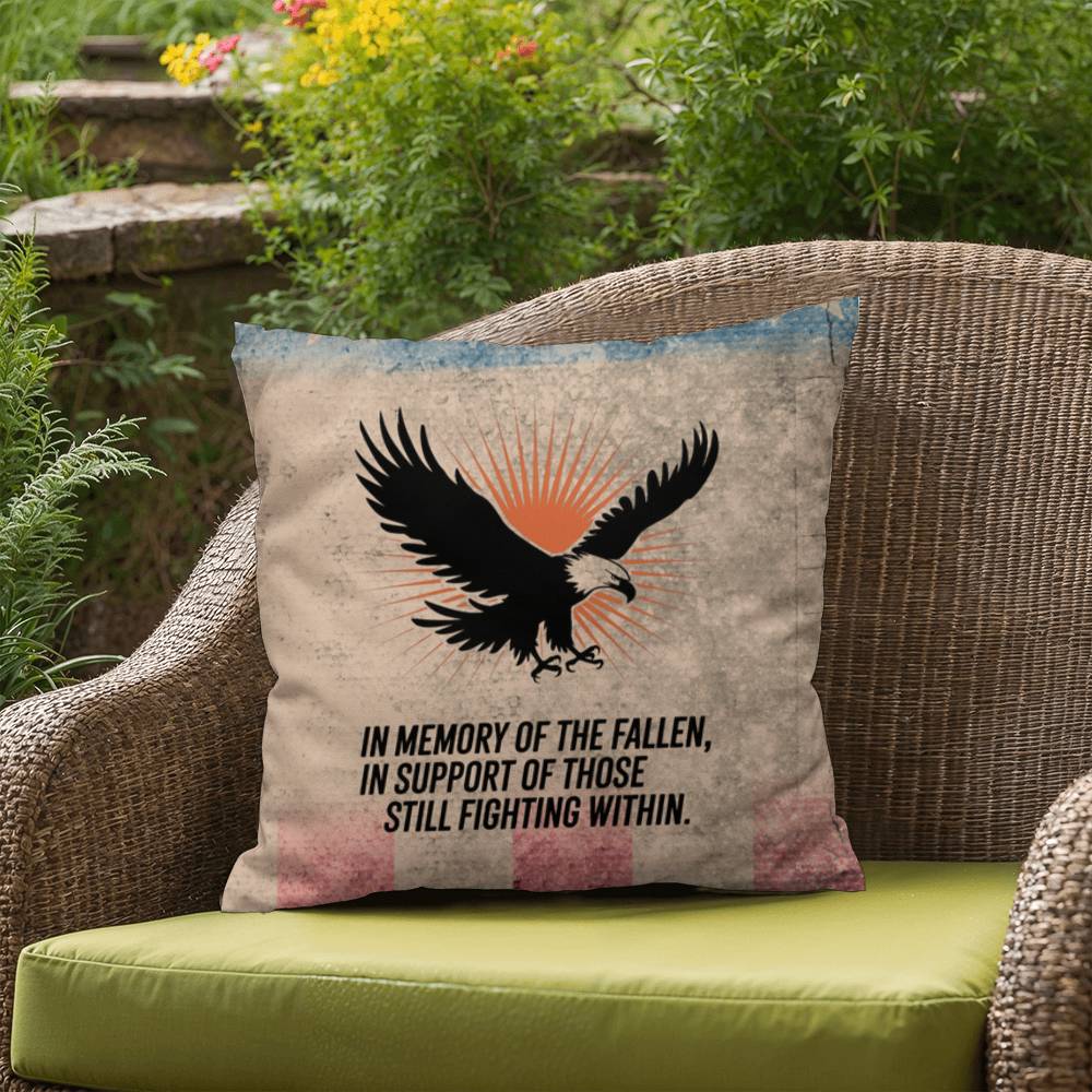 In Memory Of The Fallen Indoor/Outdoor Pillow: Resilient Comfort - Mental Health & Memorial Tribute