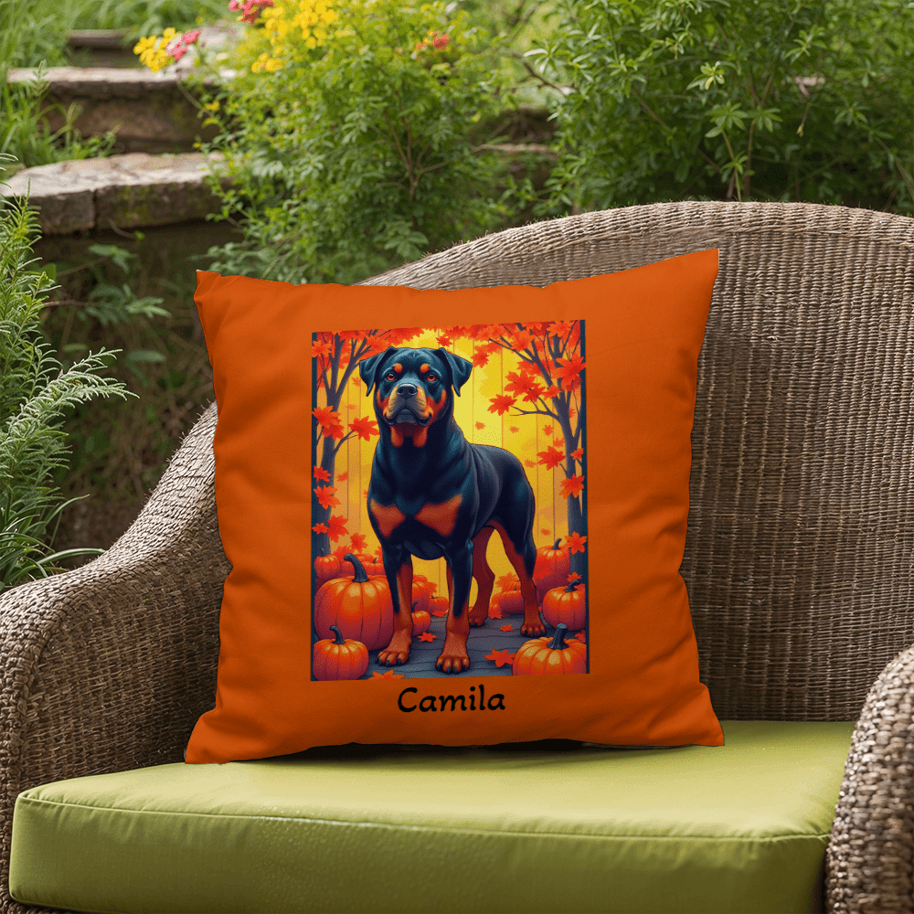 Black and Mahogany Rottweiler pillow, durable indoor outdoor personalized cushion for Rottie fans - MySisterIsASurvivor