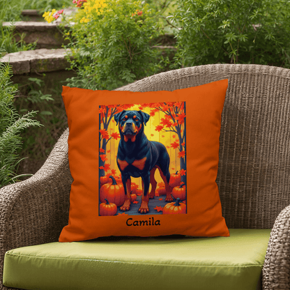 Black and Mahogany Rottweiler pillow, durable indoor outdoor personalized cushion for Rottie fans - MySisterIsASurvivor