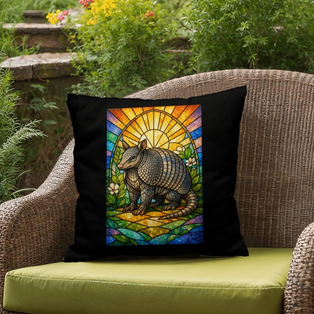 Shop our premium armadillo stained glass style throw pillow from MySisterIsASurvivor.