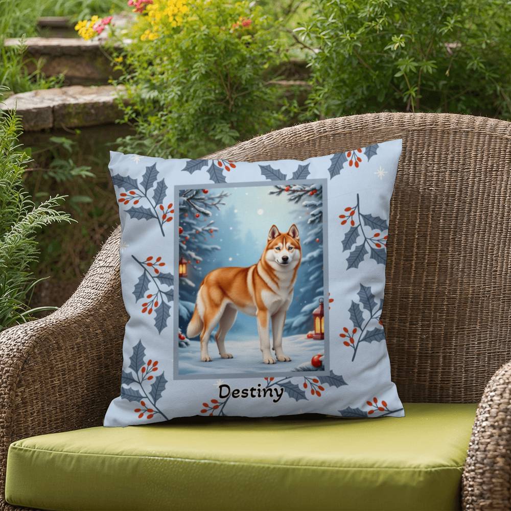 Husky Sable & White Pillow - Winter Husky throw pillow, snow dog accent pillow, holiday home decor